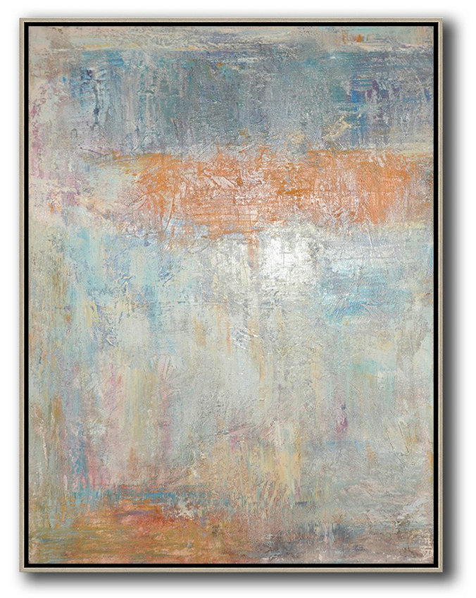 Original Abstract Painting Extra Large Canvas Art,Vertical Palette Knife Contemporary Art,Large Wall Art Canvas,Grey,Orange,Blue.Etc